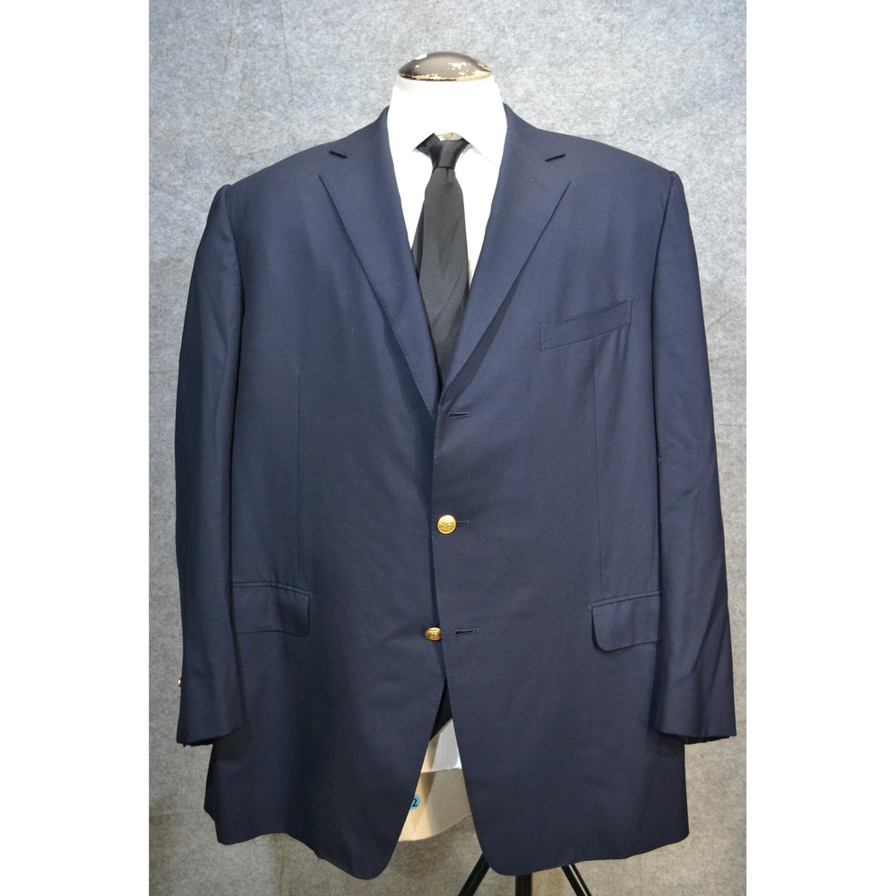 Ermenegildo Zegna Blazer Mens 56 L Blue Wool SU Misura Gold Button Sport Coat